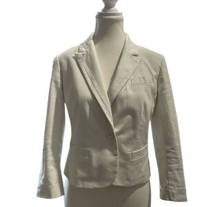 Women's Cream Blazer Ann Taylor LOFT 3/4 Sleeve Cotton Lined Pleated